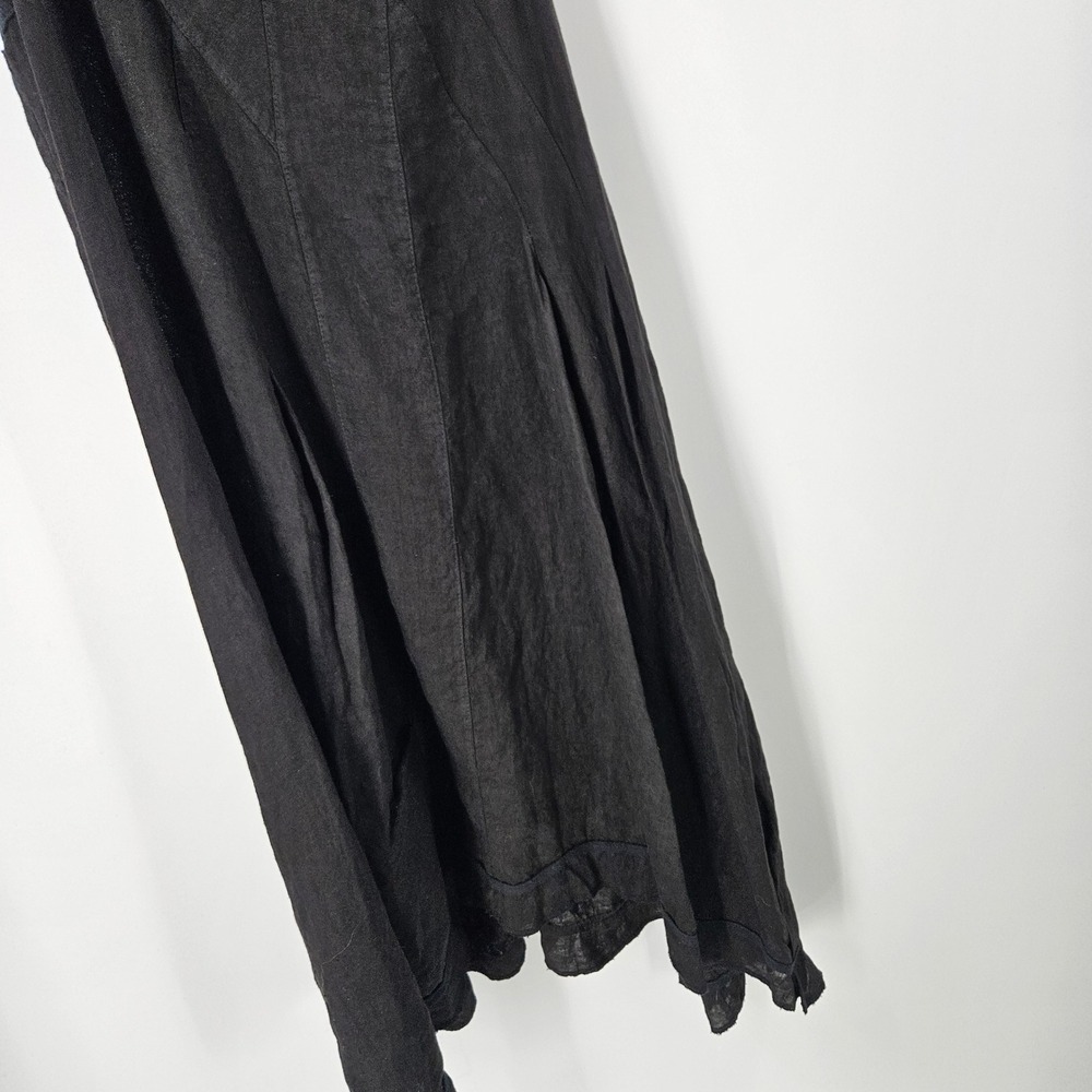 Lands Down Under Sleeveless Linen Flare Dress Black Lagenlook Midi Hi-Low NWT L - Picture 2 of 5